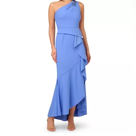 Papell Studio Blue One-Shoulder Dress - Picture 4 of 14